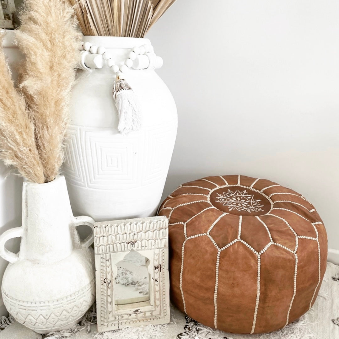 Leather Pouffe Tan Cover