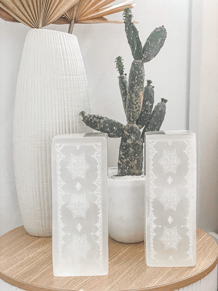 Moroccan Engraved Selenite Crystal Lamps