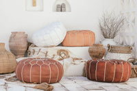 Leather Pouffe White Cover