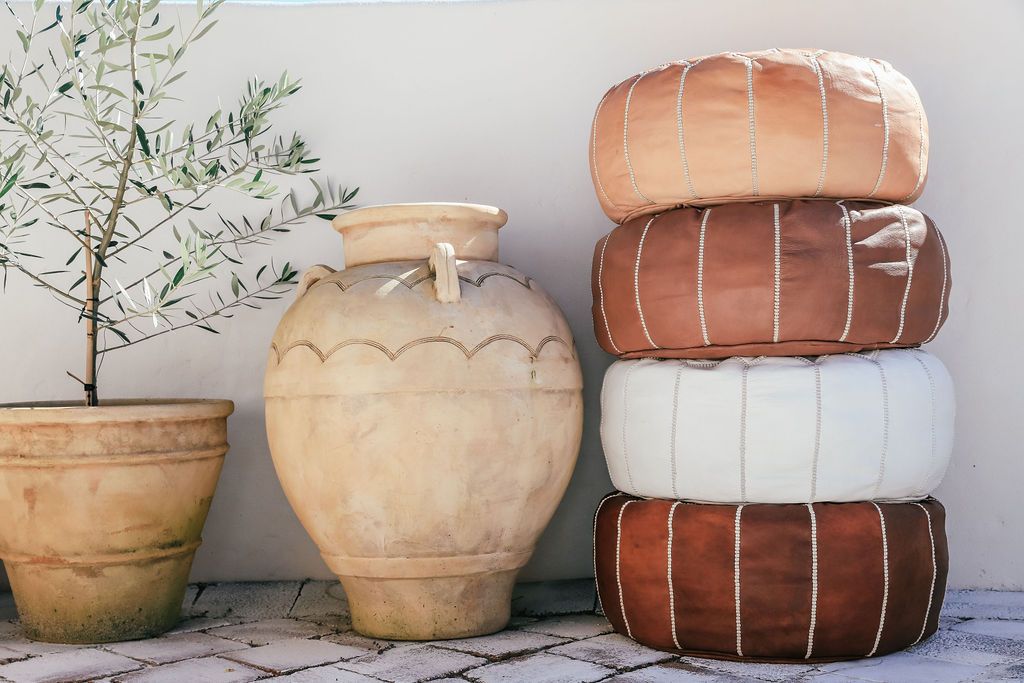 Leather Pouffe Natural Cover