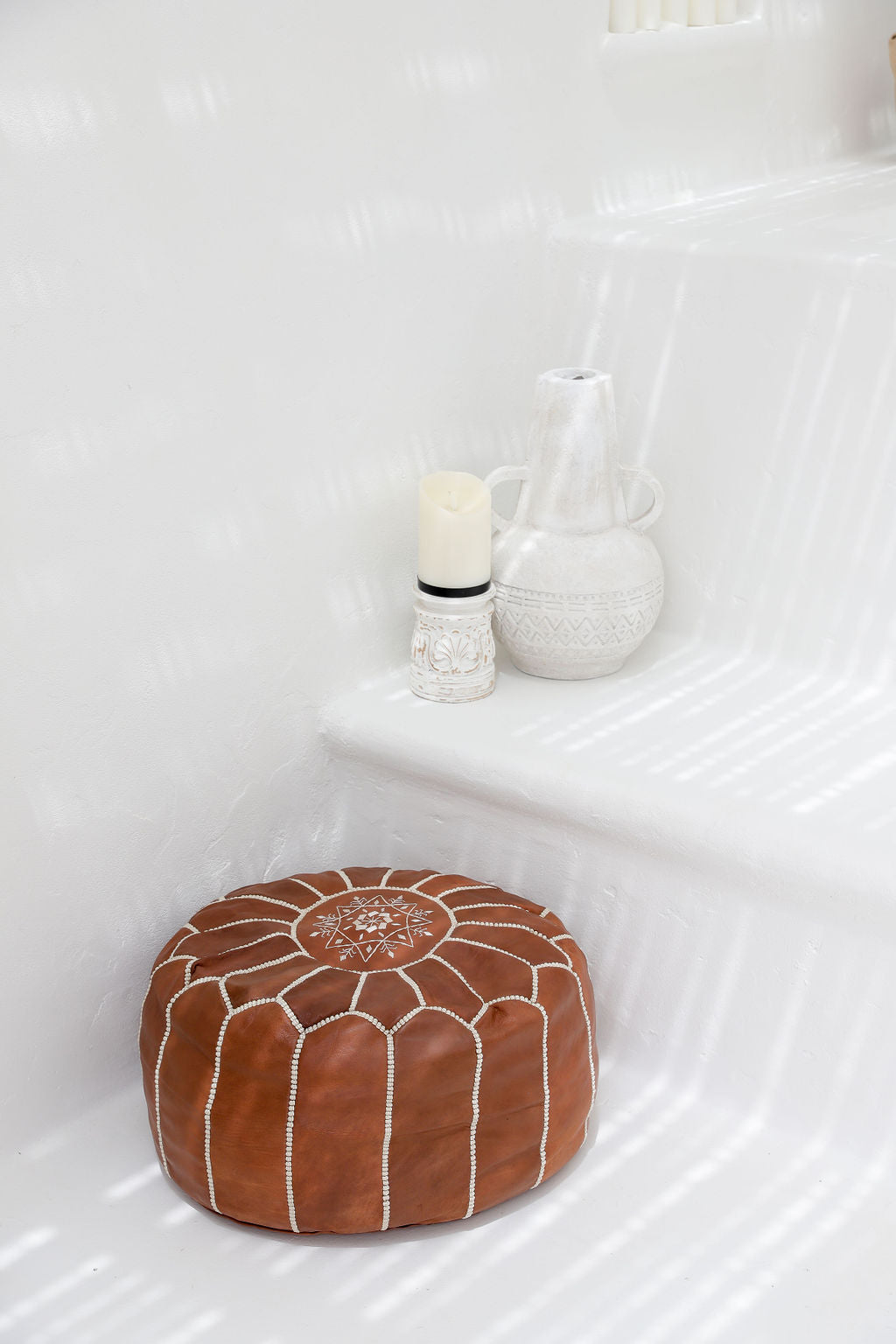 Leather Pouffe Tan Cover