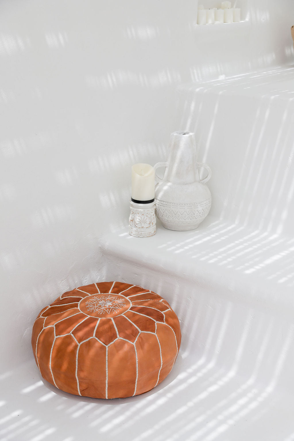 Leather Pouffe Light Tan Cover