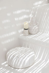 Leather Pouffe White Cover