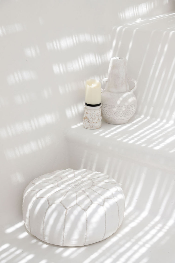 Leather Pouffe White Cover