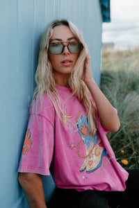 The World Needs More Cowgirls Oversized Shirt Acid Wash Pink