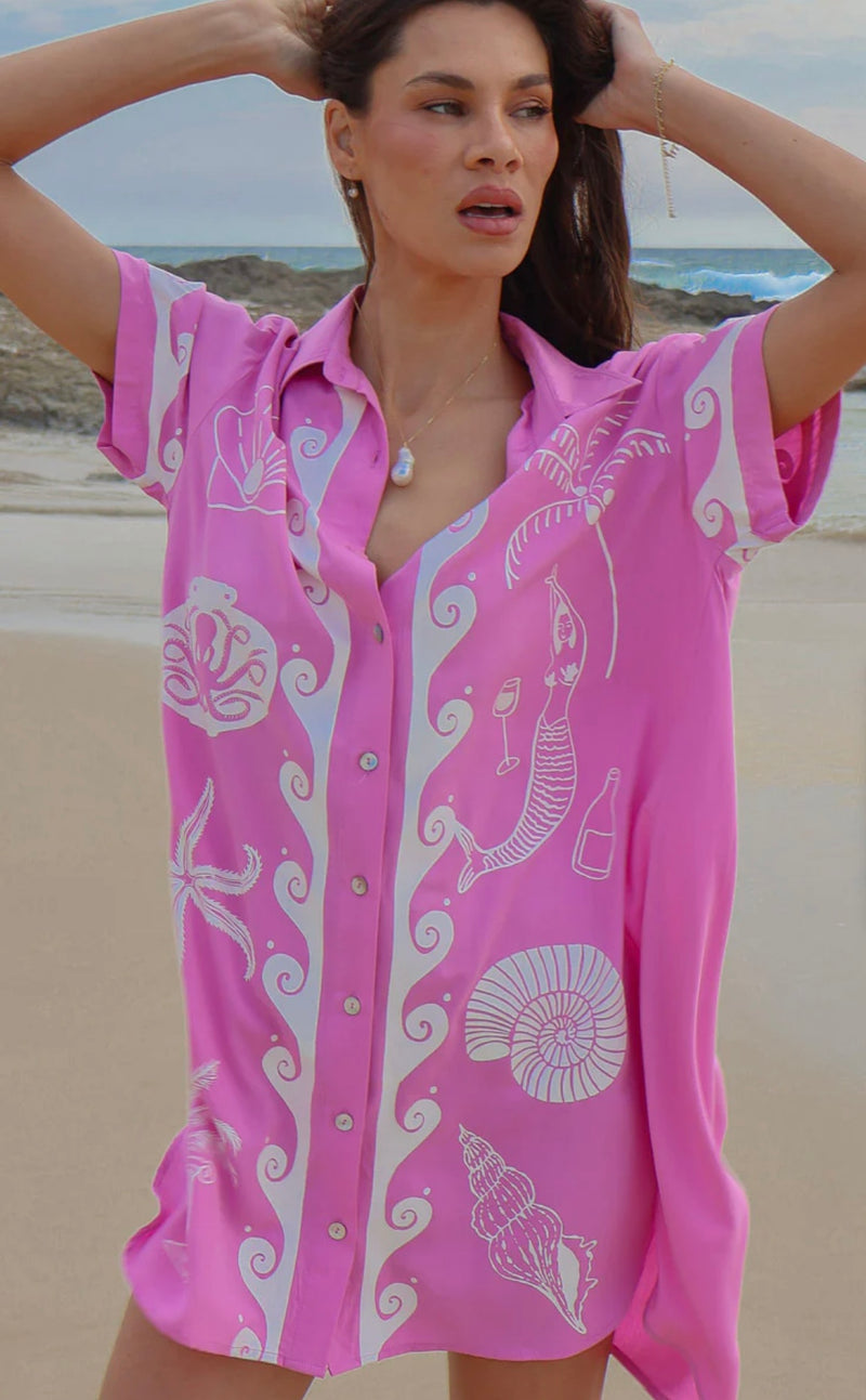 Ocean Club Shirt Dress Pink