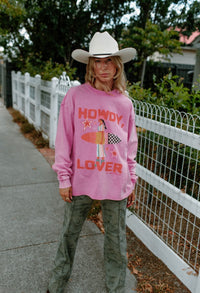 Howdy Lover Long Sleeve Shirt Acid Wash Pink