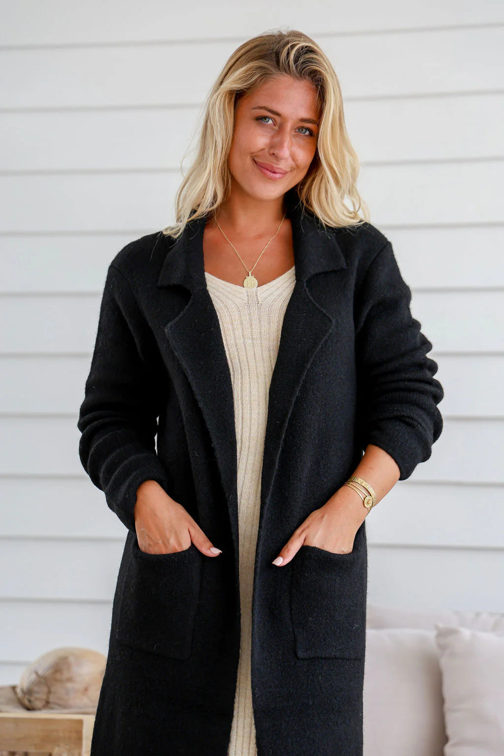 Willow Knitted Long Cardigan - Black
