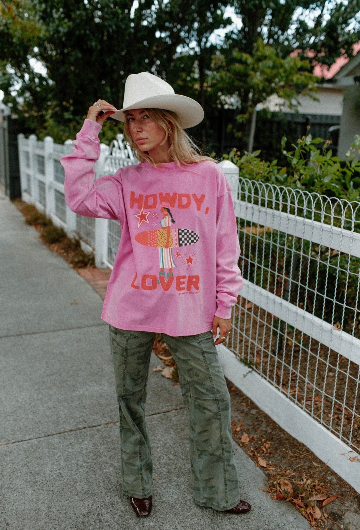 Howdy Lover Long Sleeve Shirt Acid Wash Pink