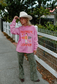Howdy Lover Long Sleeve Shirt Acid Wash Pink
