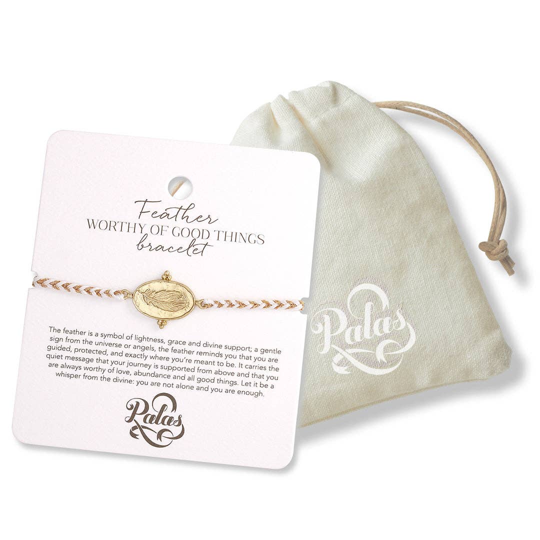 Feather ‘I am worthy of good things ’ bracelet
