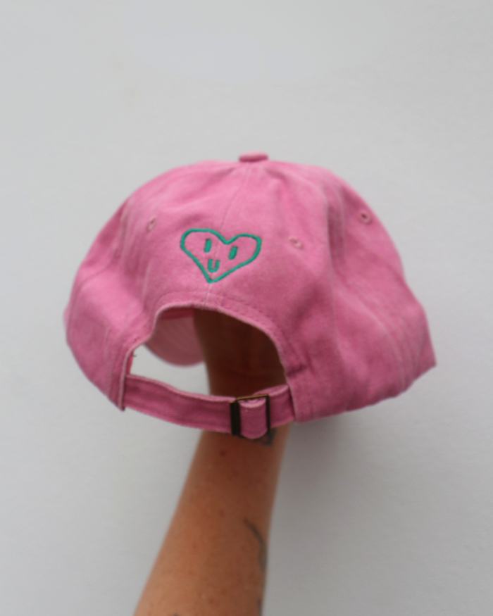 Heart Full Adults Cap: Pink w/ Green Design
