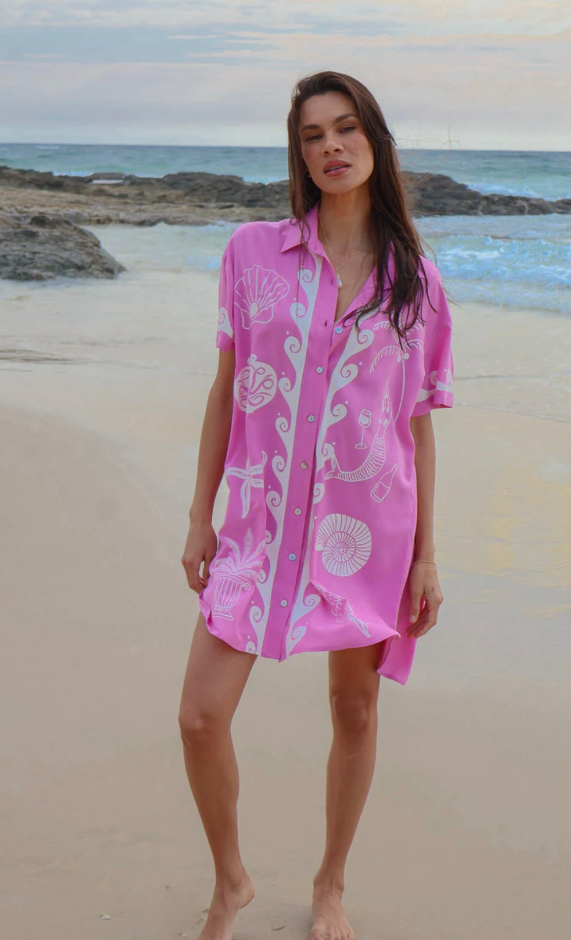 Ocean Club Shirt Dress Pink