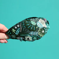 Beaded Headband Emerald Blossom
