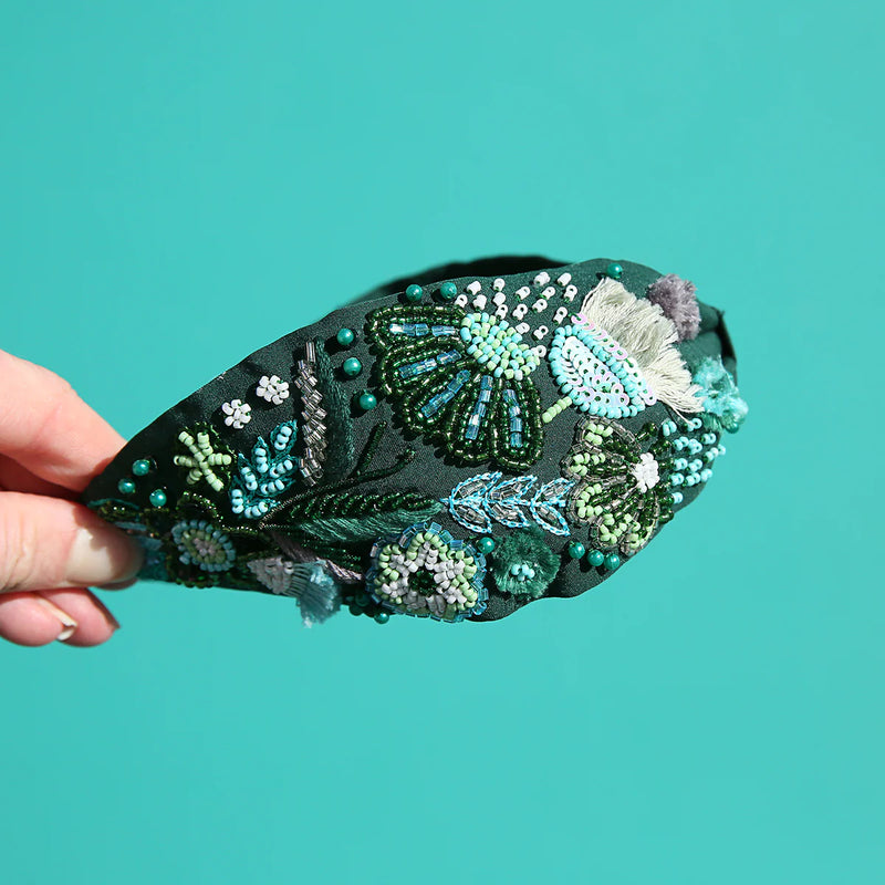 Beaded Headband Emerald Blossom
