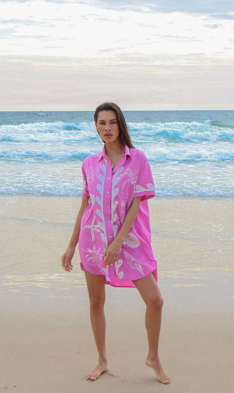 Ocean Club Shirt Dress Pink