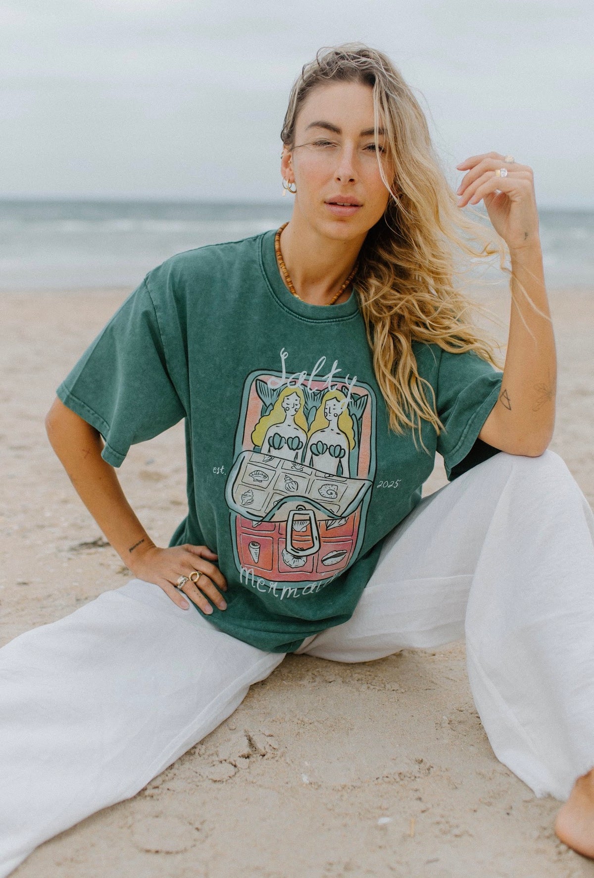 Salty Mermaid Oversized Shirt Acid Wash Green