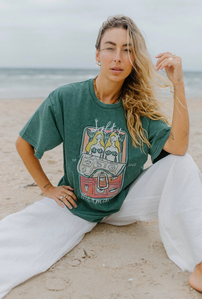 Salty Mermaid Oversized Shirt Acid Wash Green
