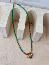 Gold Plated Taweez Protection Necklace Green Onyx Bead Talisman Pendant