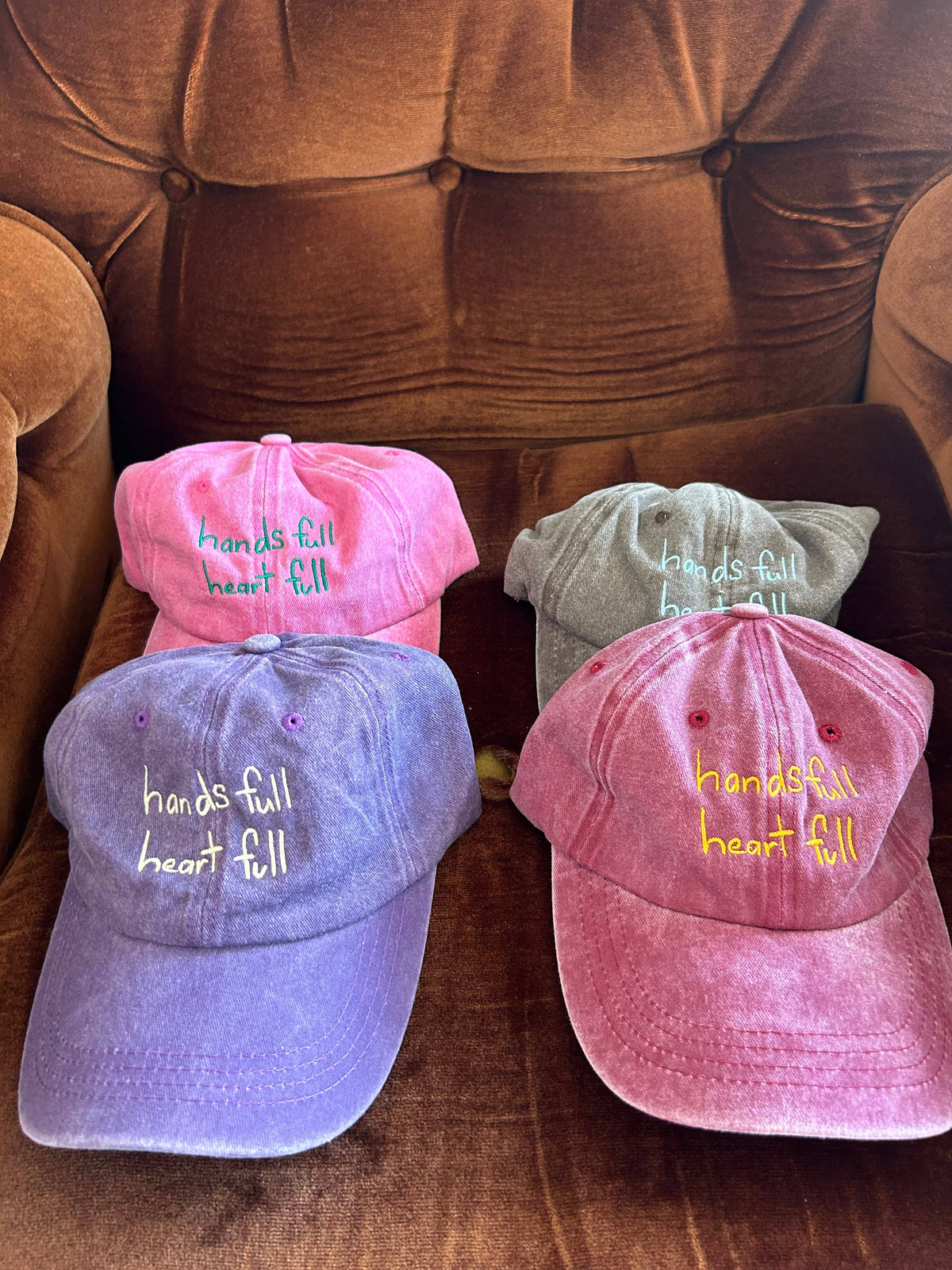Heart Full Adults Cap: Pink w/ Green Design