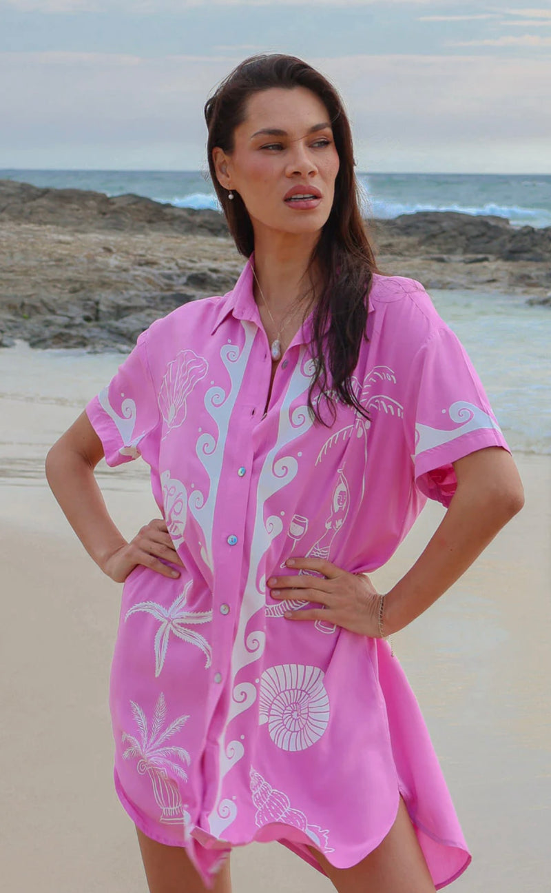 Ocean Club Shirt Dress Pink