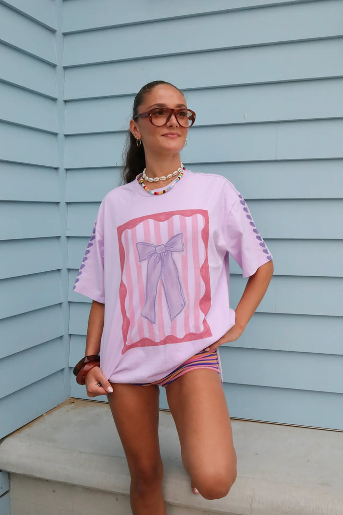 Amy Gibbs Bow & Heart Oversized Graphic Tee Shirt