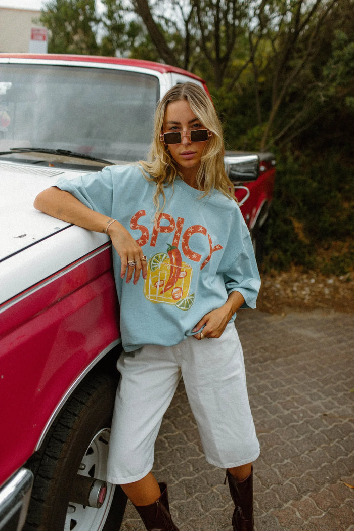 Spicy Marg Boxy Tee Shirt Blue