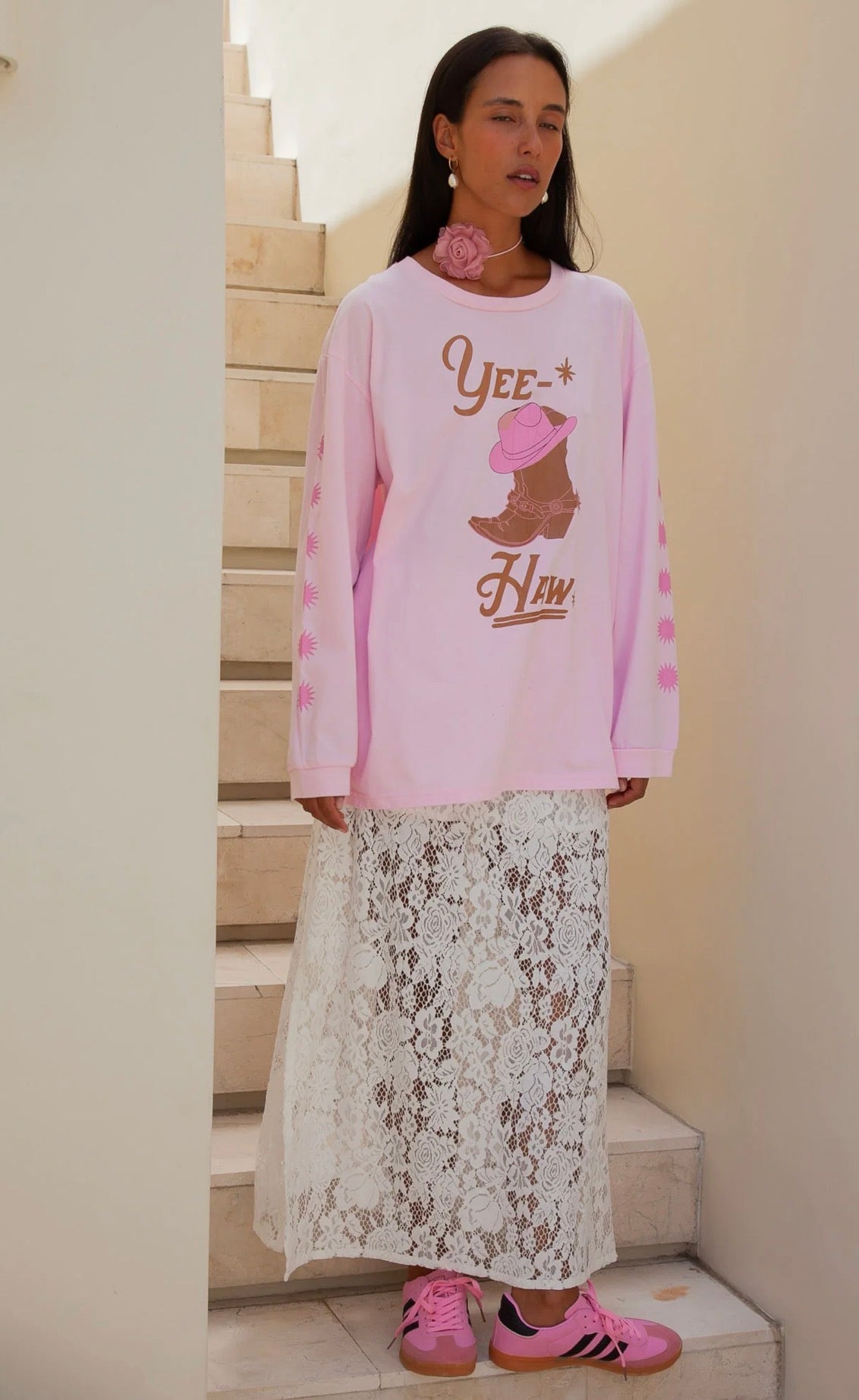Yeehaw Long Sleeve Shirt Pink