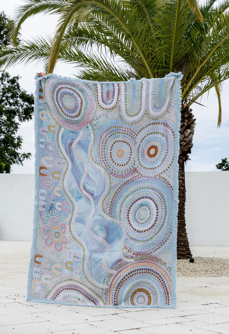 Indigenous Throw Blue Ocean By Natalie Jade