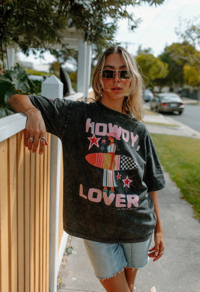 Howdy Lover Oversized Shirt Acid Wash Black