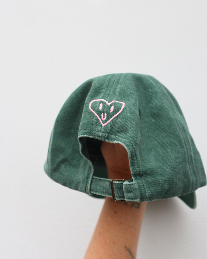 Heart Full Adults Cap: Green w/ Pink Design