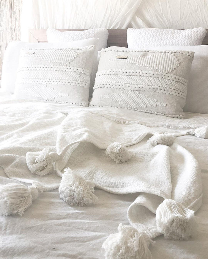 White Maklak Tassel Throw Standard