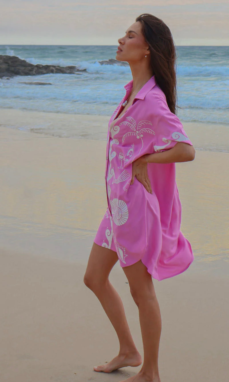 Ocean Club Shirt Dress Pink