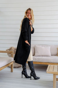 Willow Knitted Long Cardigan - Black