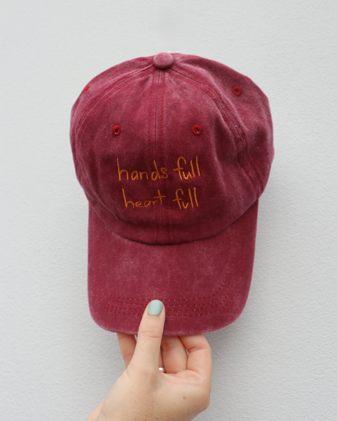 Heart Full Adults Cap: Green w/ Pink Design