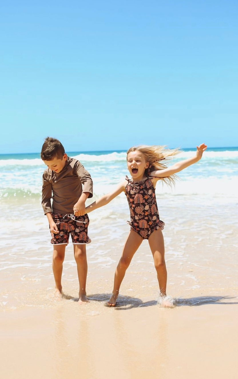 Salty Footprints Kids Swimwear -Tie Up Chocolate
