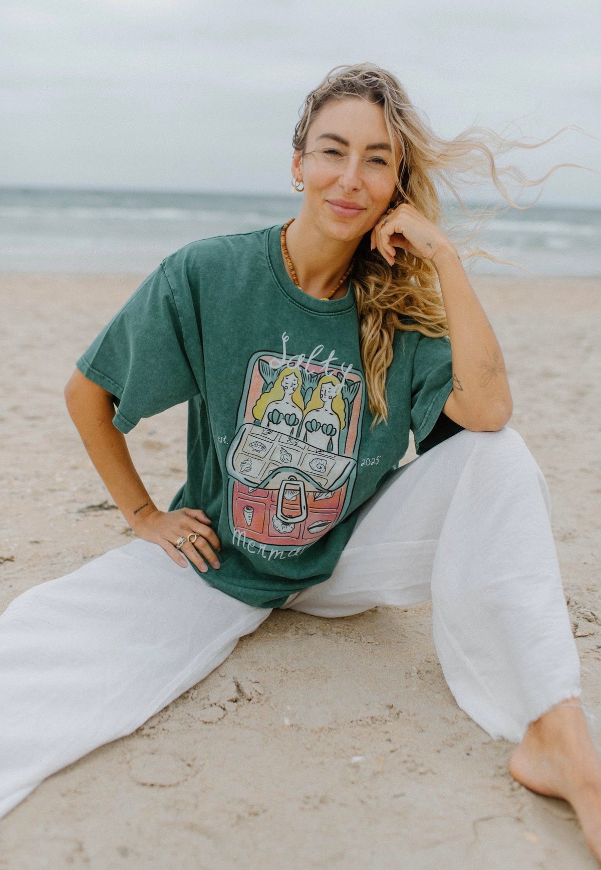 Salty Mermaid Oversized Shirt Acid Wash Green