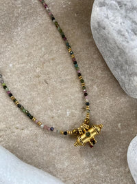 Gold Plated Taweez Protection Necklace Tourmaline Bead Talisman Pendant