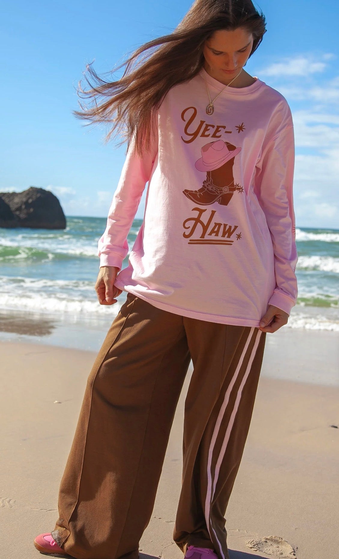 Yeehaw Long Sleeve Shirt Pink