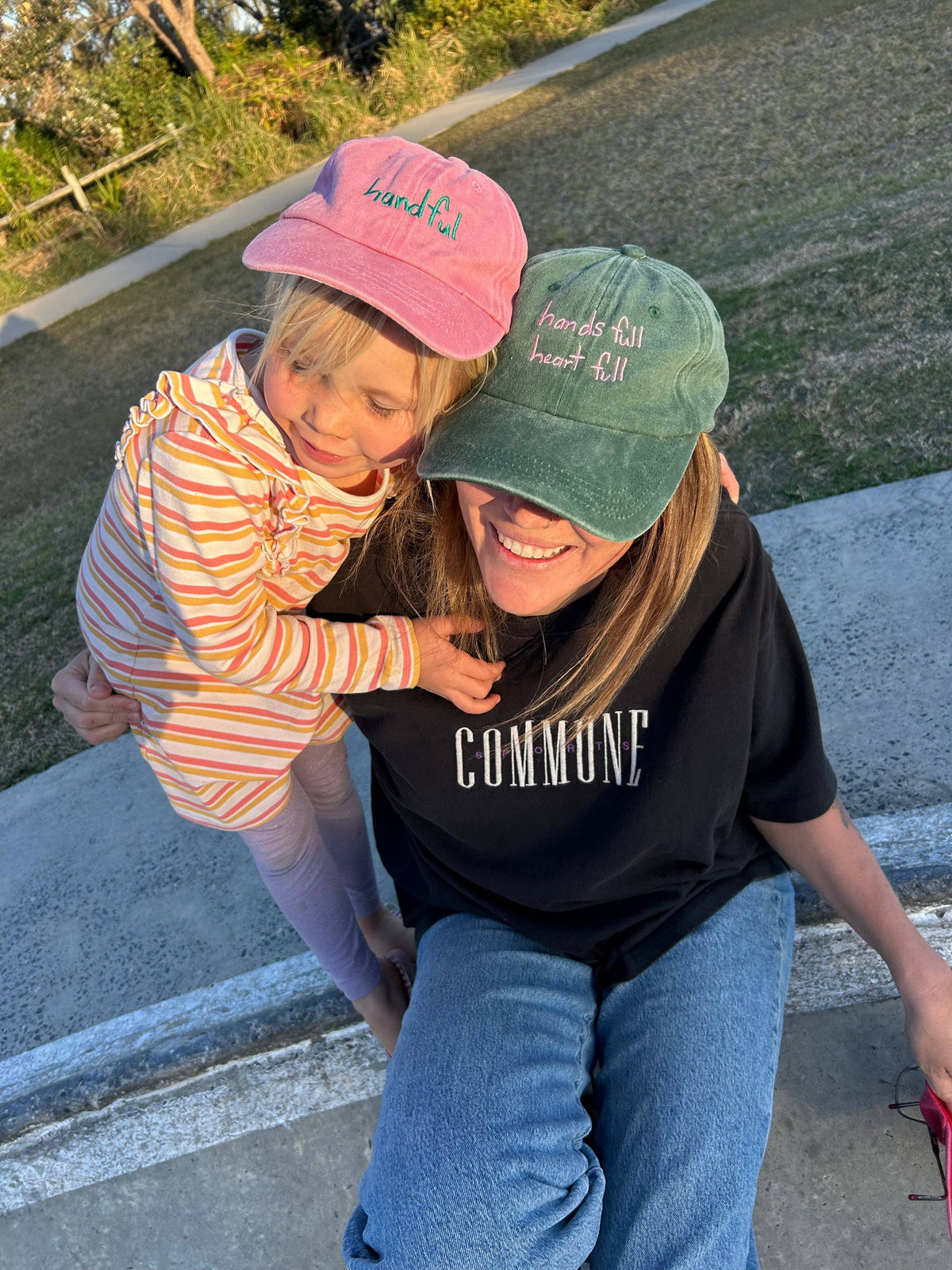 Heart Full Adults Cap: Green w/ Pink Design
