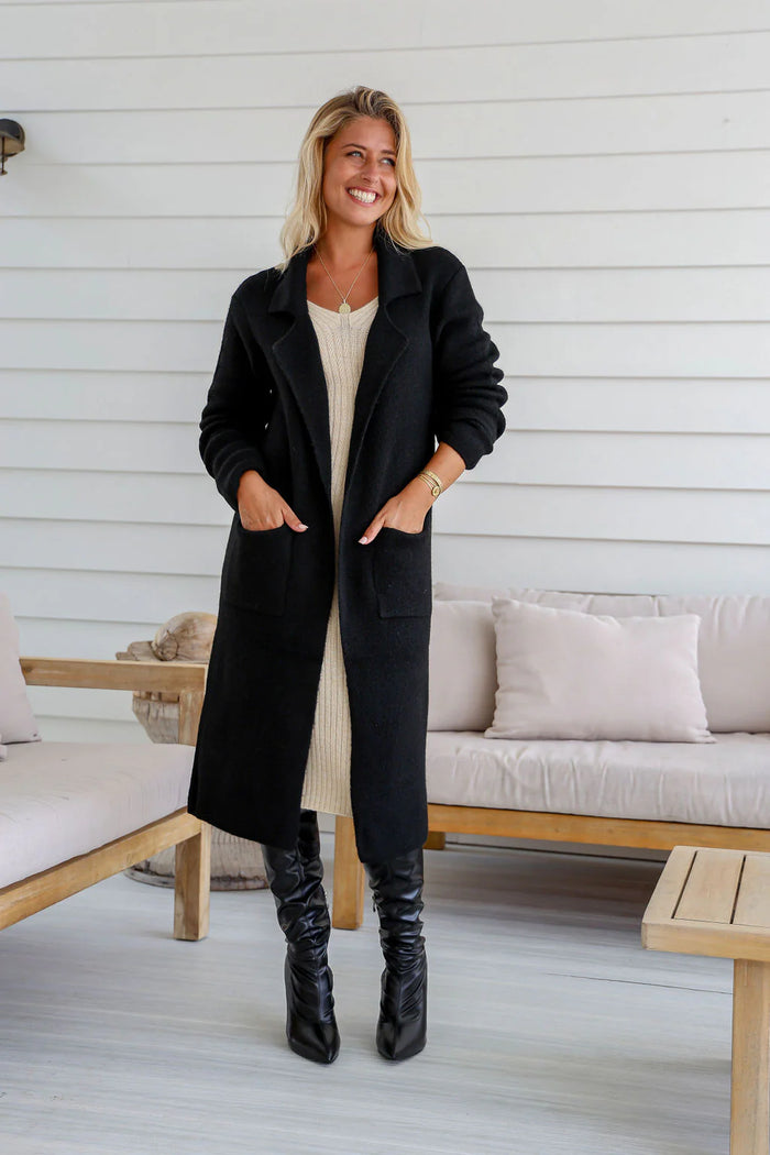 Willow Knitted Long Cardigan - Black