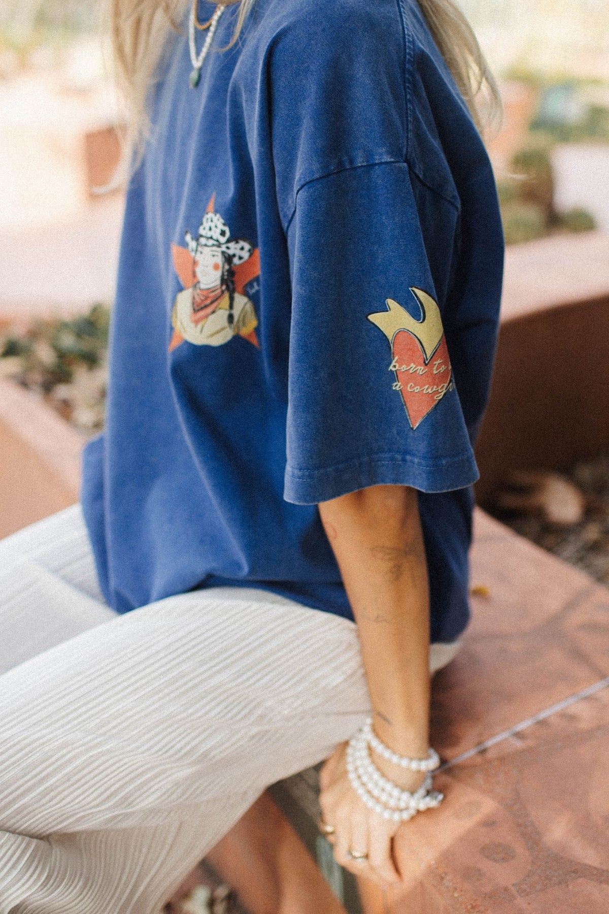 Born To Be A Cowgirl Oversized Shirt Acid Wash