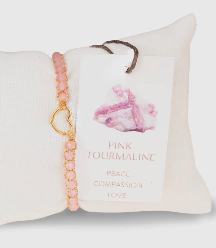 Kids Pink Tourmaline Crystal Bracelet|Gold
