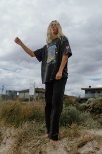 The World Needs More Cowgirls Oversized Shirt Acid Wash Black