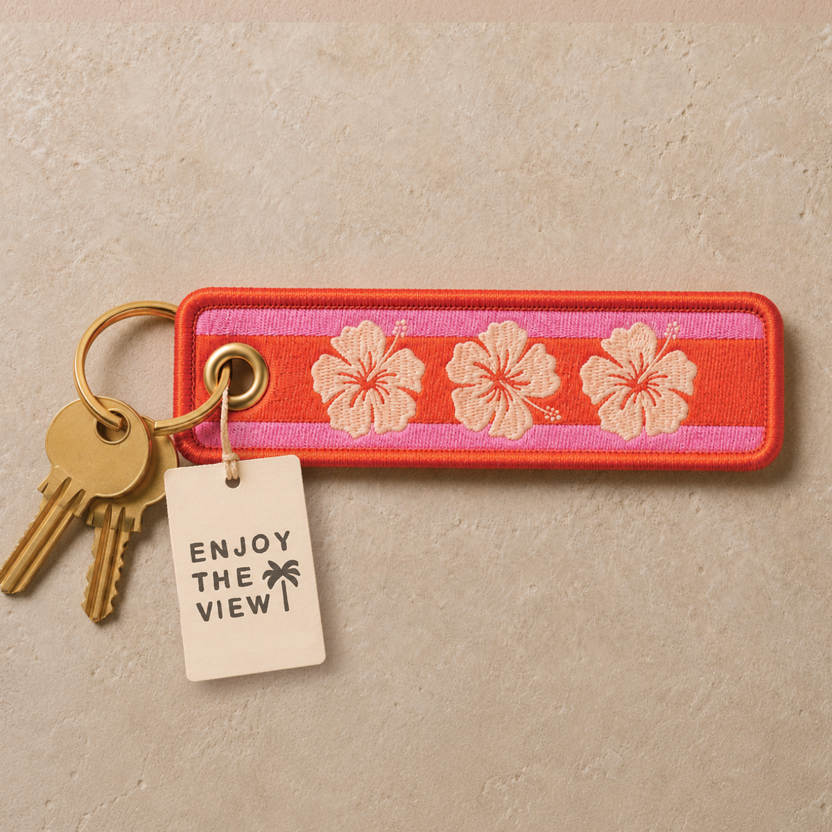 Hibiscus Embroidered Keychain