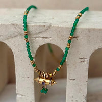 Gold Plated Taweez Protection Necklace Green Onyx Bead Talisman Pendant