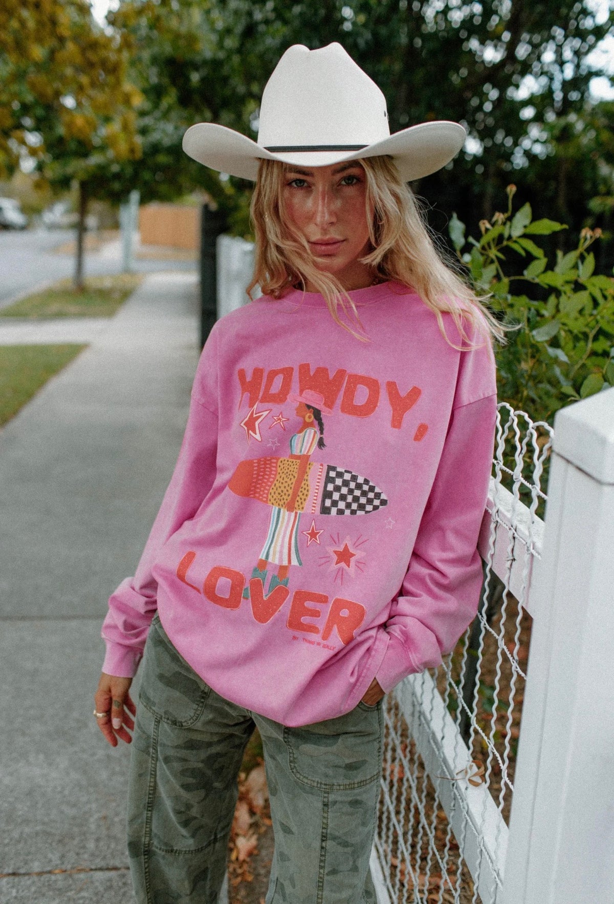 Howdy Lover Long Sleeve Shirt Acid Wash Pink