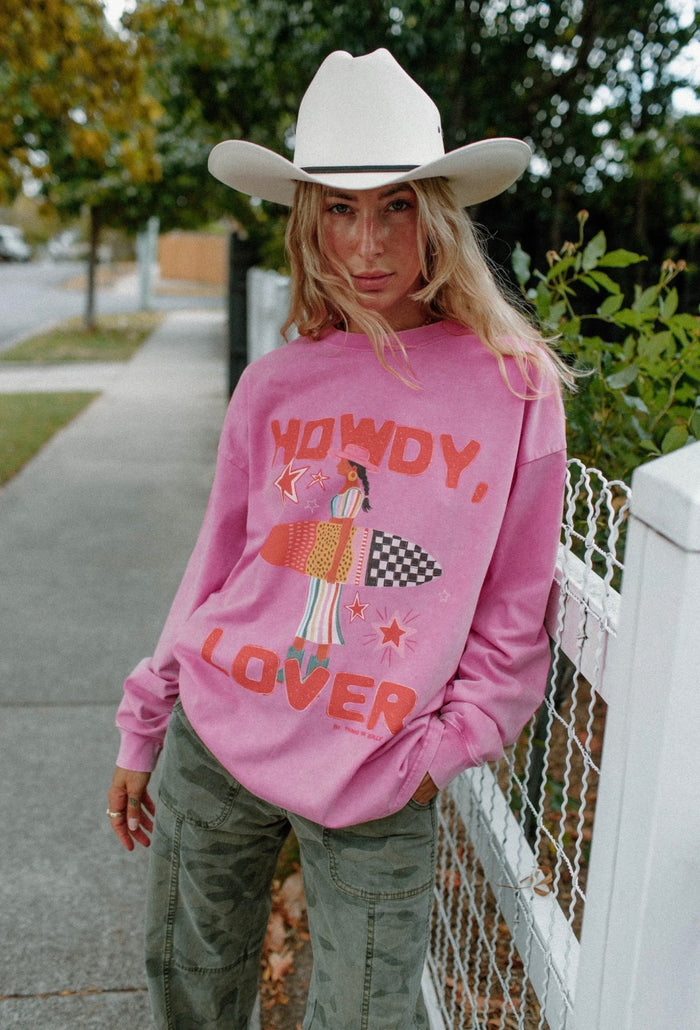 Howdy Lover Long Sleeve Shirt Acid Wash Pink