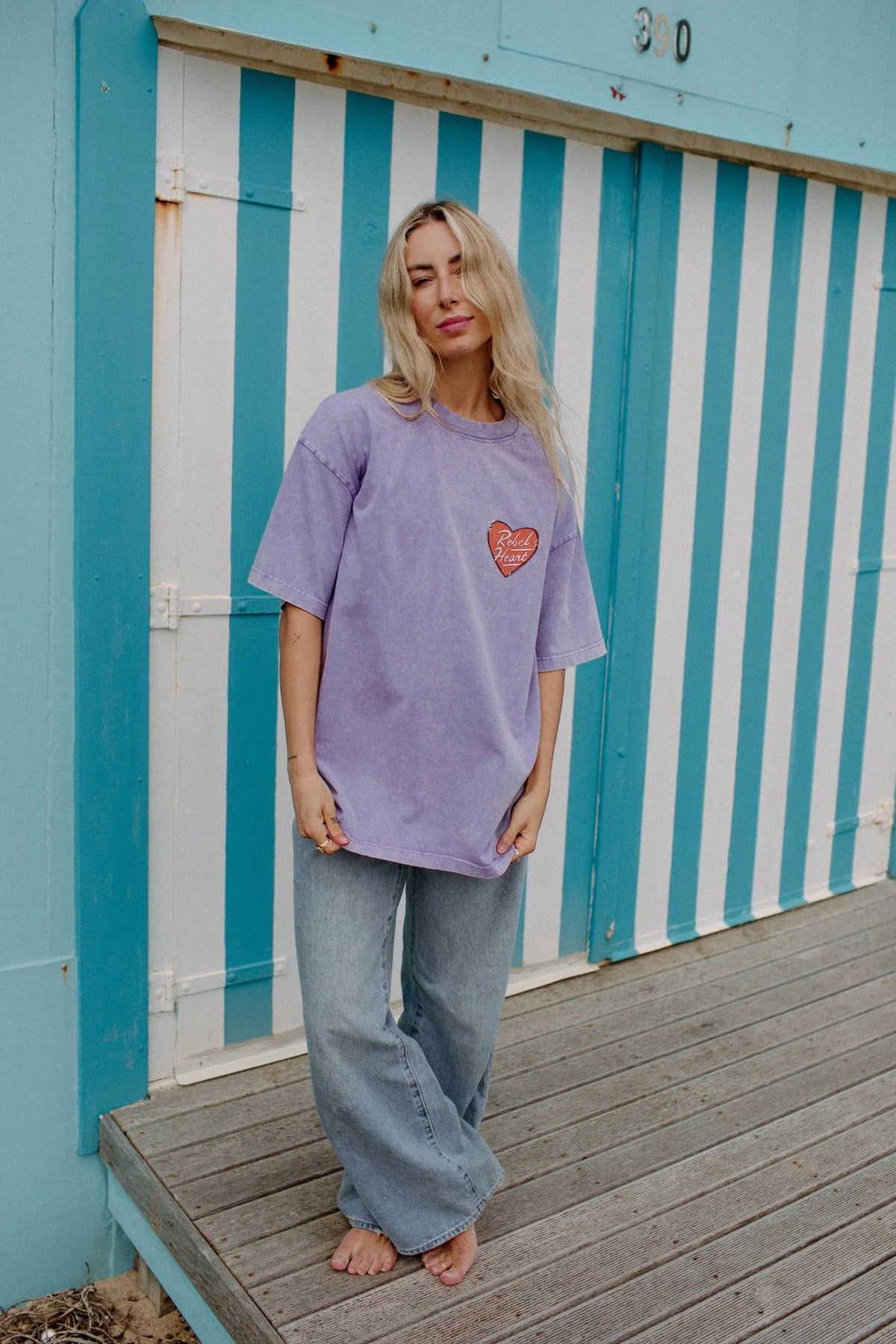 Rebel Heart Oversized Shirt Acid Wash Purple