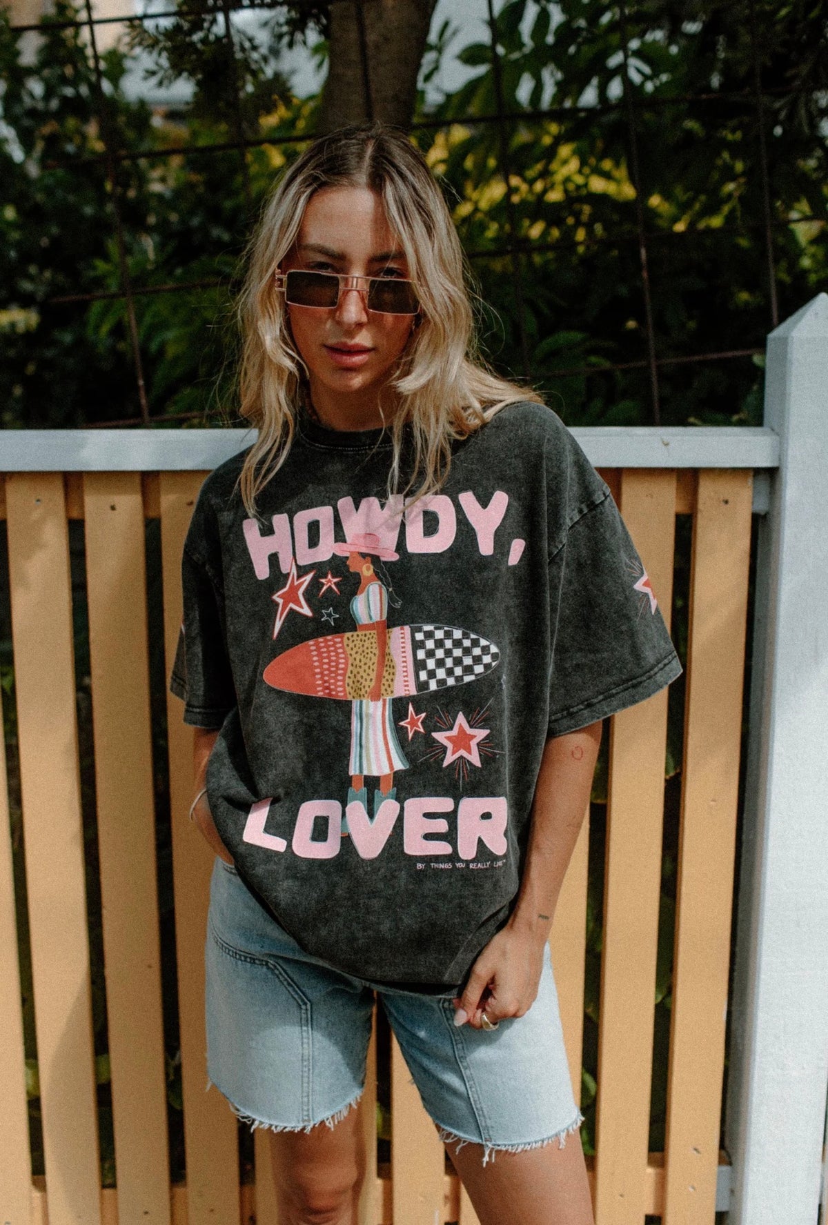 Howdy Lover Oversized Shirt Acid Wash Black